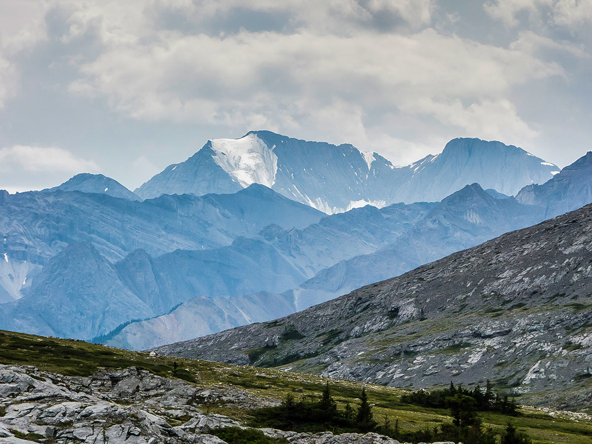 Views west on Cairn Pass backpacking trail in Jasper National Park