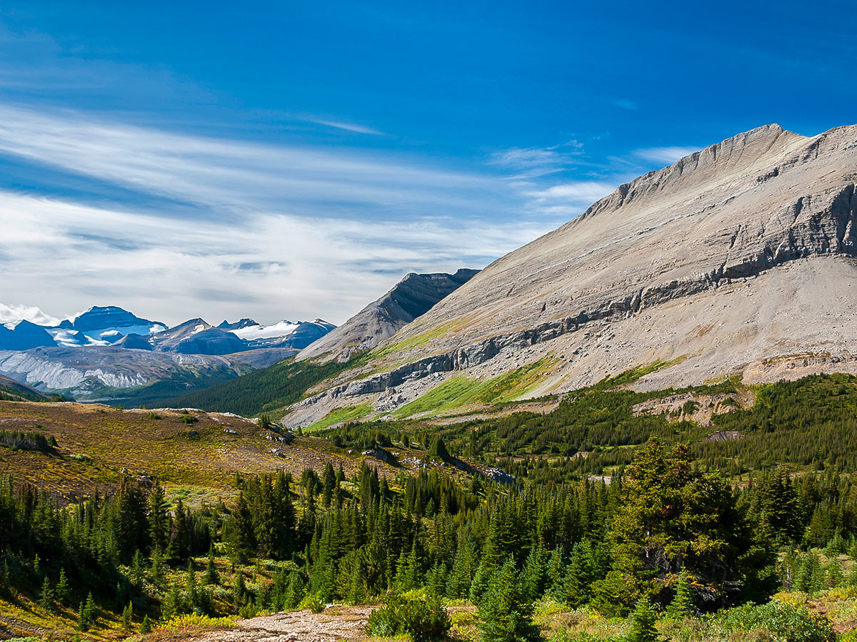 View of Nigel, Cataract and Cline Pass backpacking trail in Jasper National Park