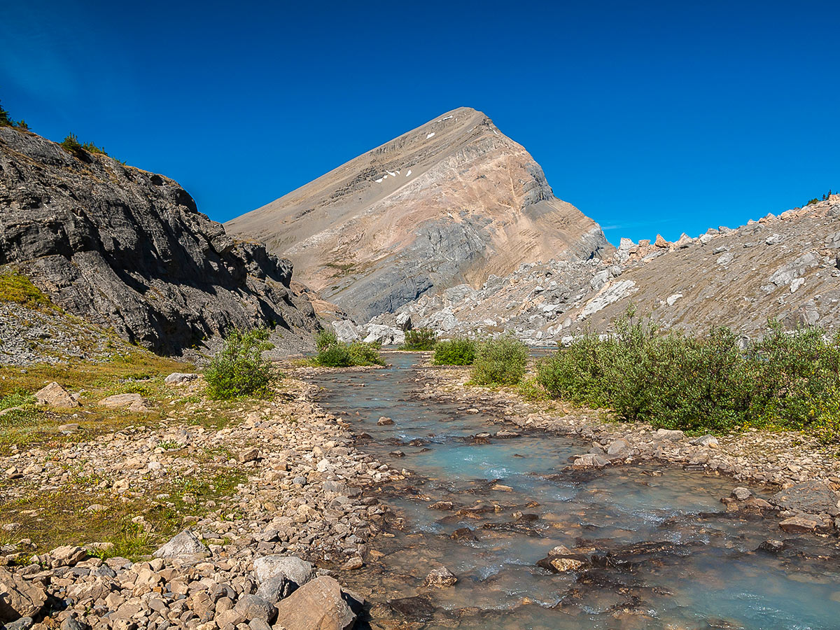 Brazeau River view on Nigel, Cataract and Cline Pass backpacking trail in Jasper National Park