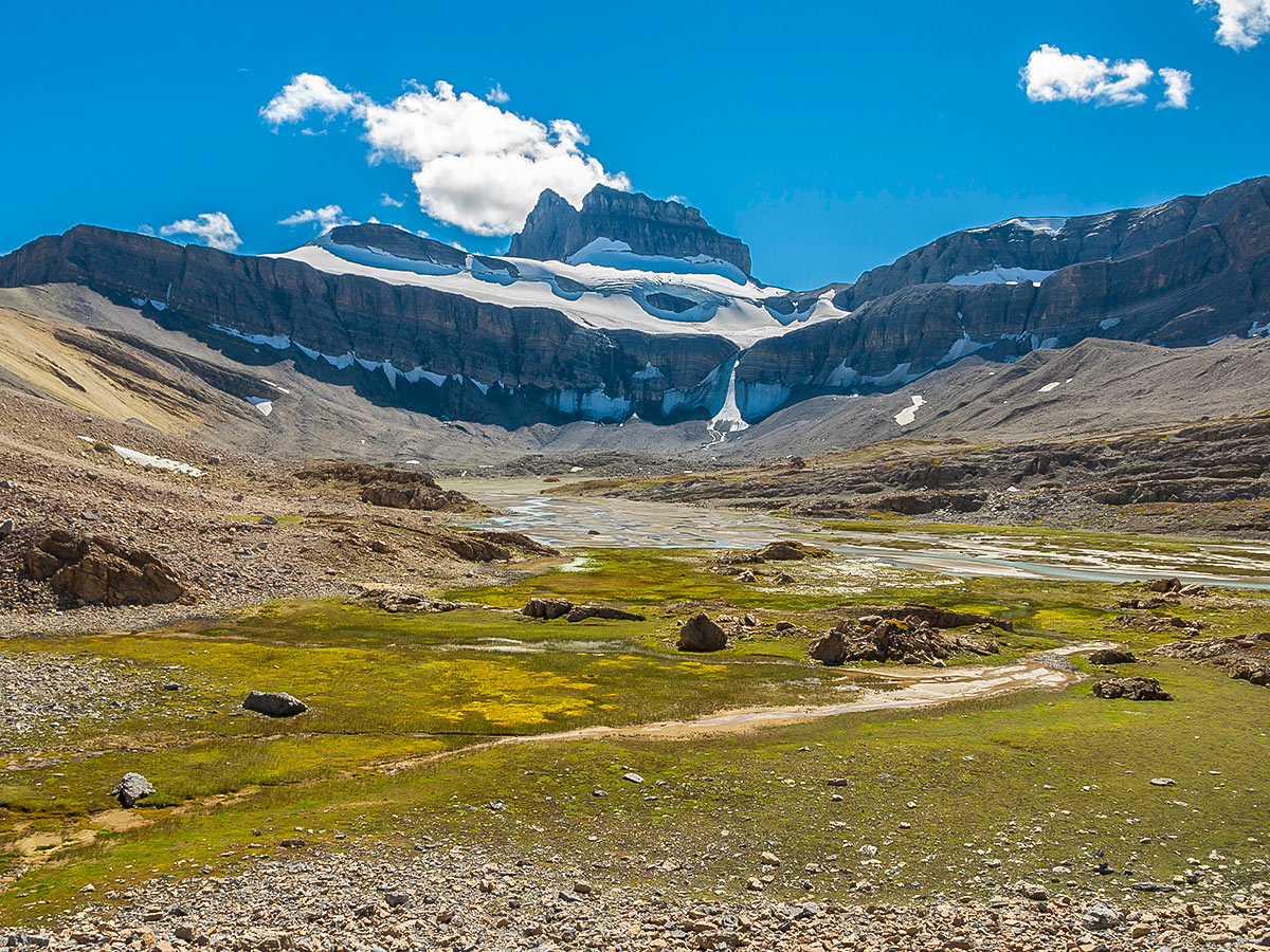 Beginning of Brazeau River on Nigel, Cataract and Cline Pass backpacking trail in Jasper National Park