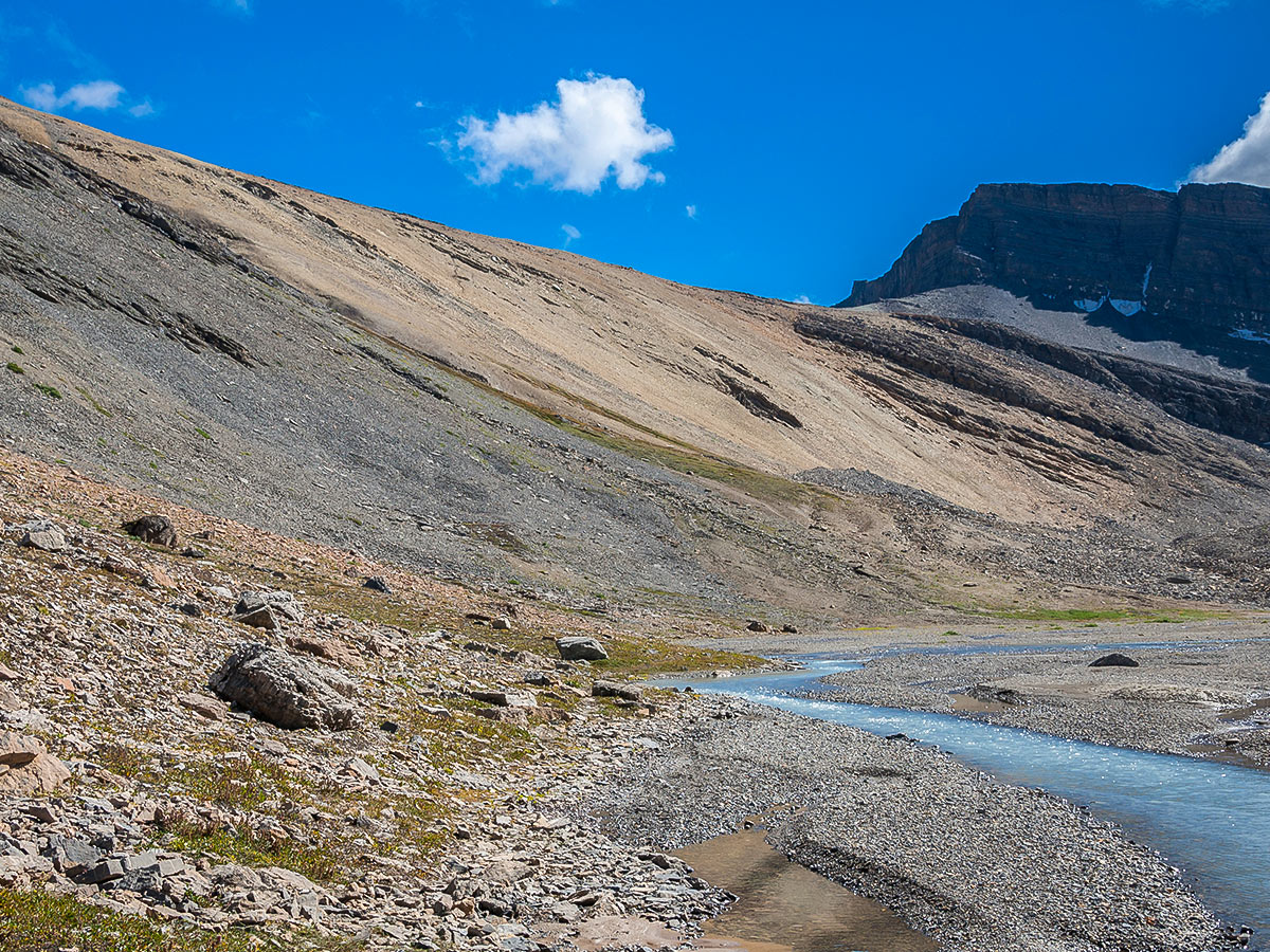 Hiking upon Nigel, Cataract and Cline Pass backpacking trail in Jasper National Park