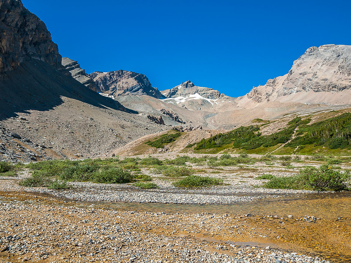 The beginning of Cataract Creek on Nigel, Cataract and Cline Pass backpacking trail in Jasper National Park