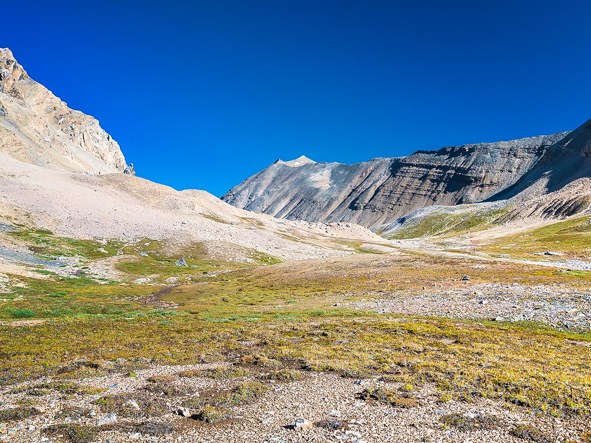 Hiking on Nigel, Cataract and Cline Pass backpacking trail in Jasper National Park