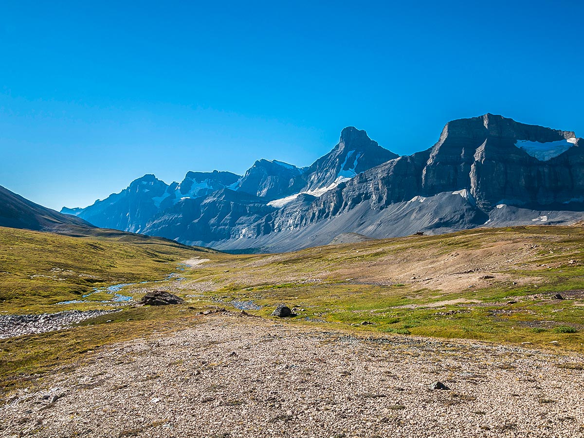 View south from Cline Pass on Nigel, Cataract and Cline Pass backpacking trail in Jasper National Park