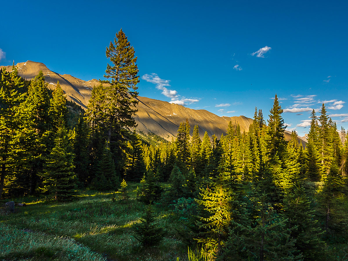 Sunset on Maligne Pass and Replica Peak backpacking trail in Jasper National Park