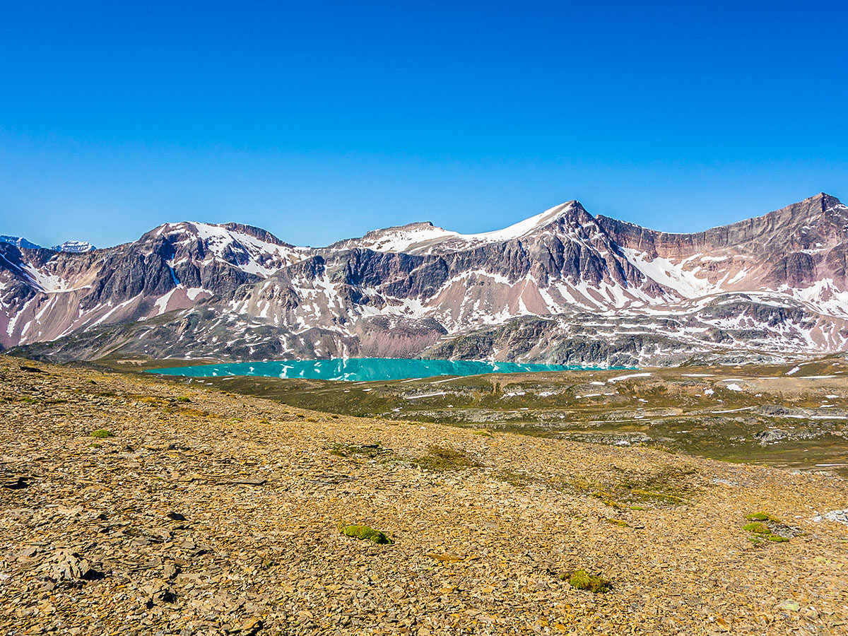 Stunning scenery on Maligne Pass and Replica Peak backpacking trail in Jasper National Park