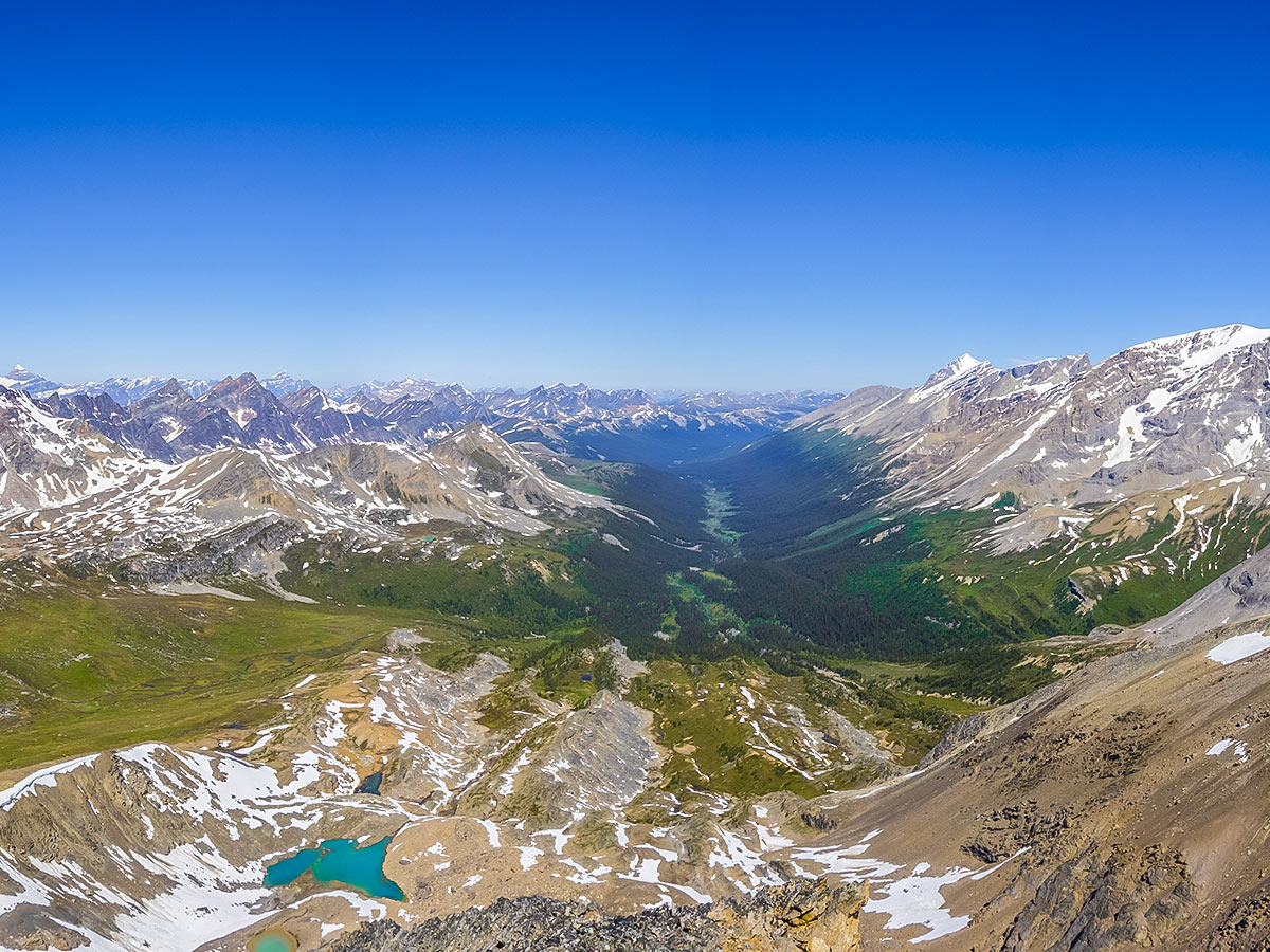 Views from the top of Maligne Pass and Replica Peak backpacking trail in Jasper National Park