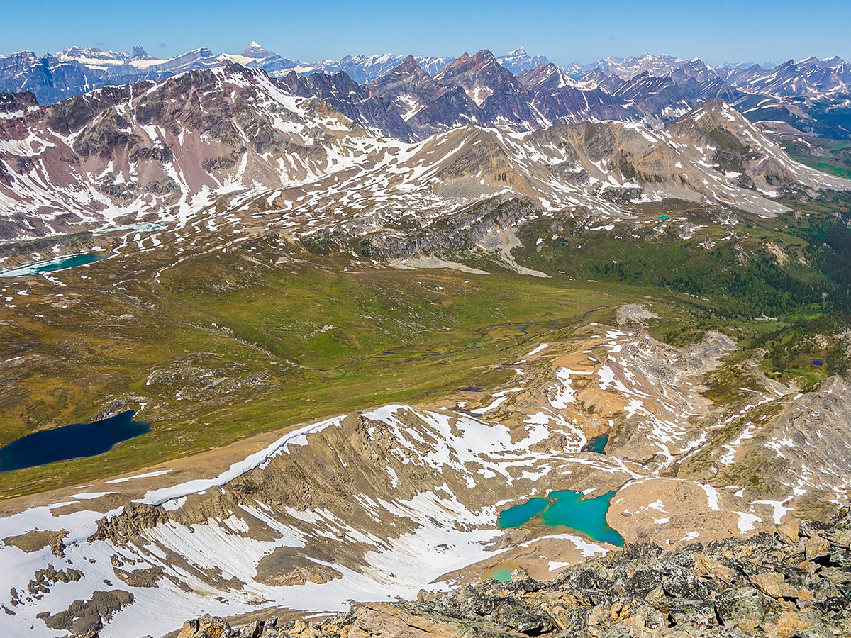 Summit view of Maligne Pass and Replica Peak backpacking trail in Jasper National Park