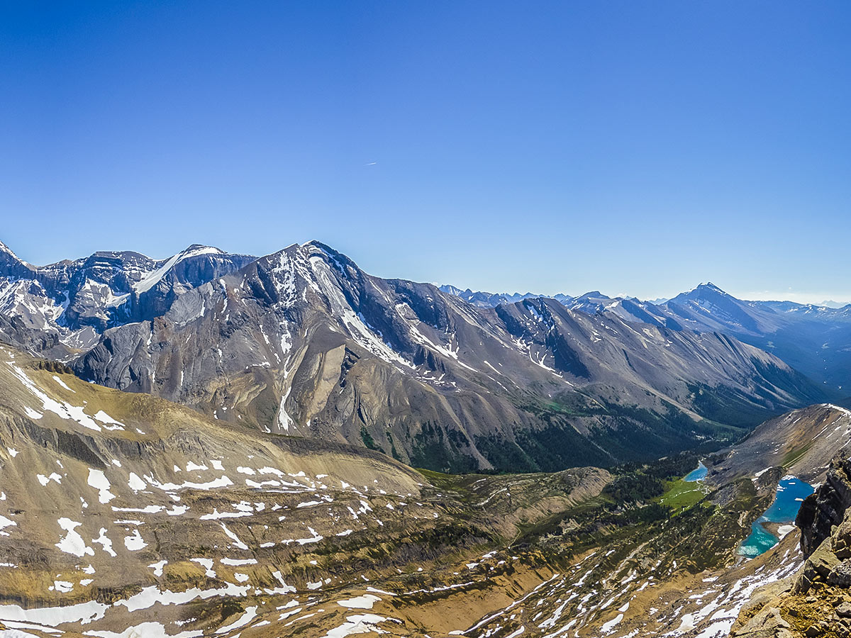 Panorama to the northwest on Maligne Pass and Replica Peak backpacking trail in Jasper National Park
