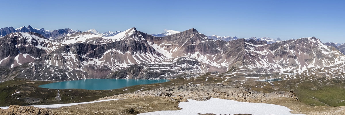 Great scenery on Maligne Pass and Replica Peak backpacking trail in Jasper National Park