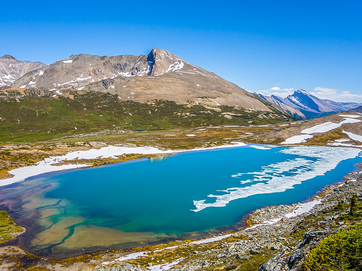 Scenery of Maligne Pass and Replica Peak backpacking trail in Jasper National Park