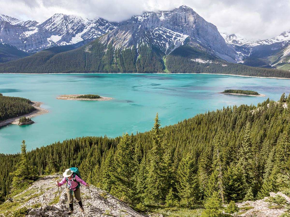 Hiking up the ridge of Mount Indefatigable - South Peak scramble in Kananaskis near Canmore, the Canadian Rockies