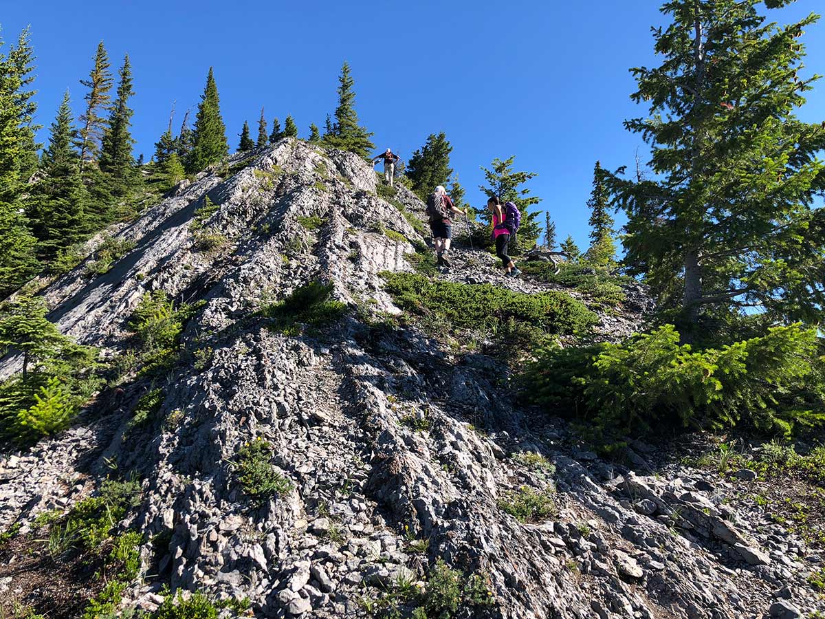 Scrambly part of the hike on Mount Indefatigable - South Peak scramble in Kananaskis near Canmore, the Canadian Rockies