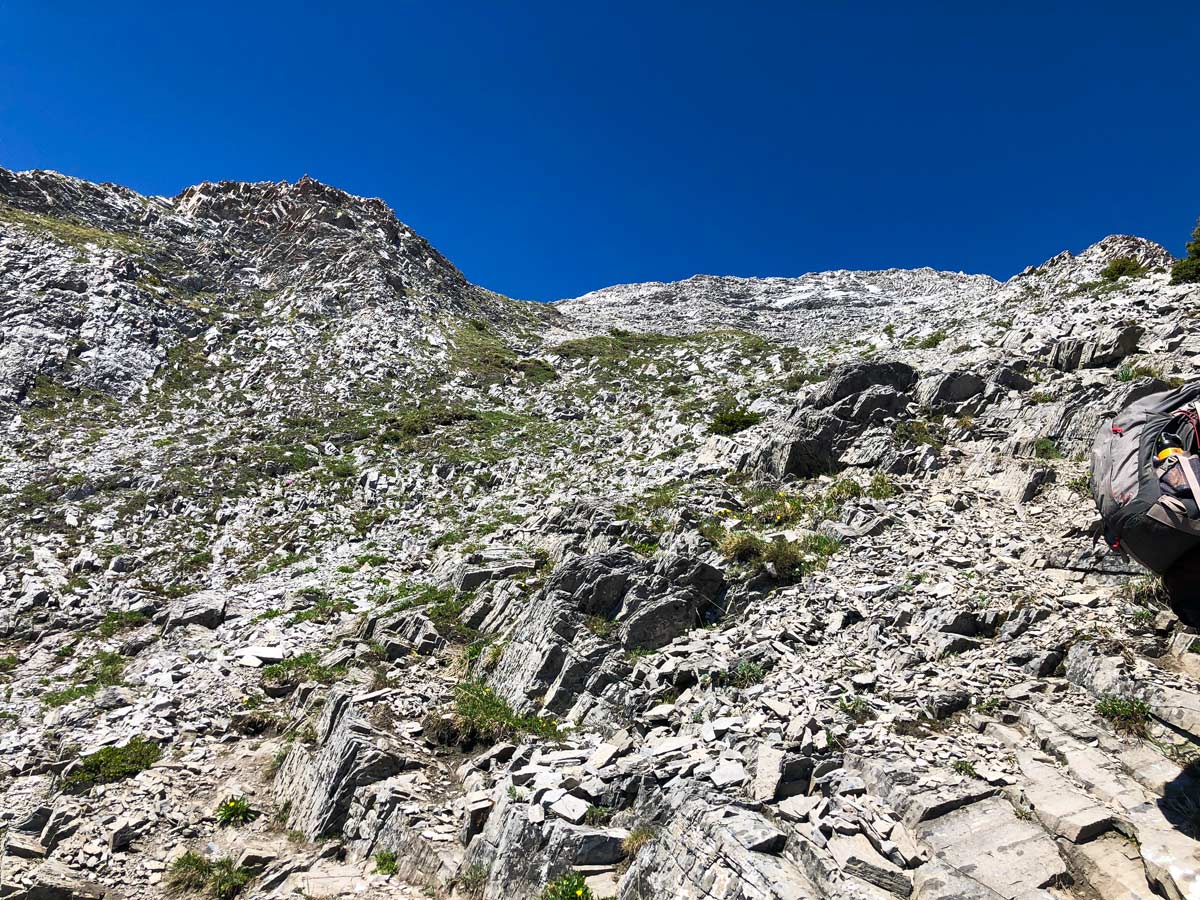 Rocky route of Mount Indefatigable - South Peak scramble in Kananaskis near Canmore, the Canadian Rockies