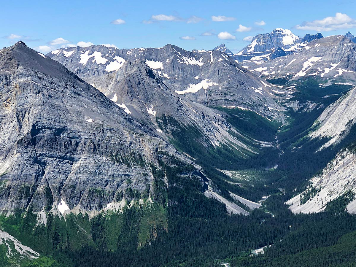 View from the summit of Mount Indefatigable - South Peak scramble in Kananaskis near Canmore, the Canadian Rockies