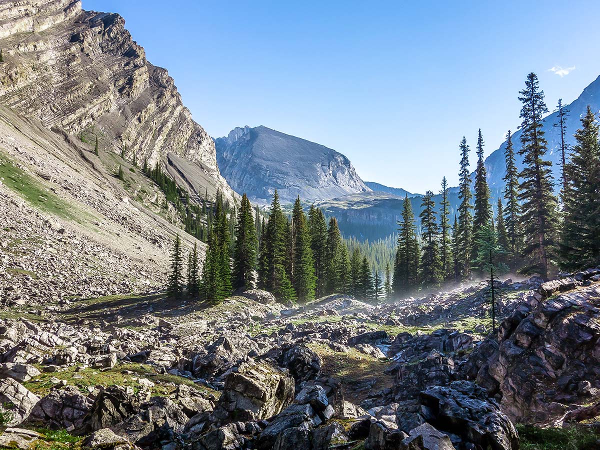 Spectacular view on Mount James Walker scramble in Kananaskis near Canmore, the Canadian Rockies