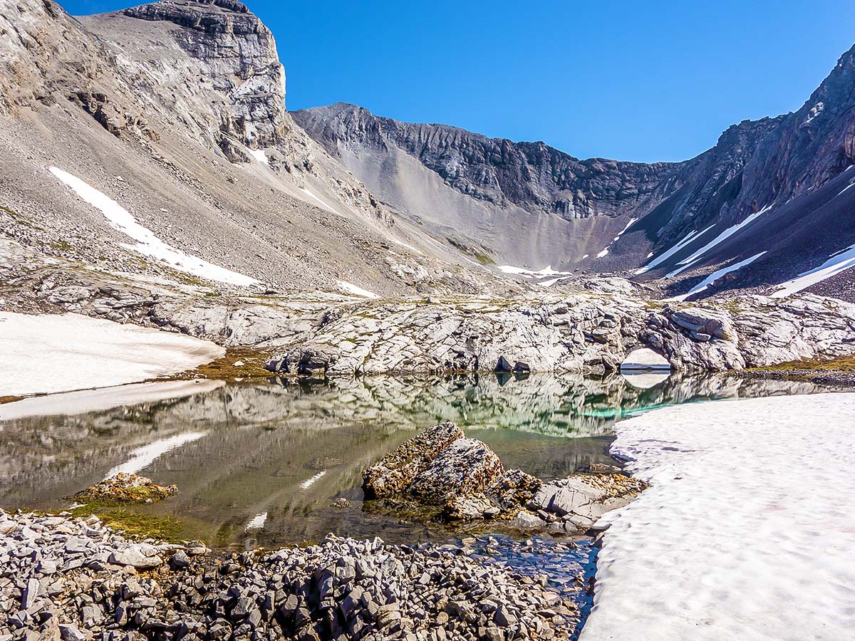 Tarn on Mount James Walker scramble in Kananaskis near Canmore, the Canadian Rockies