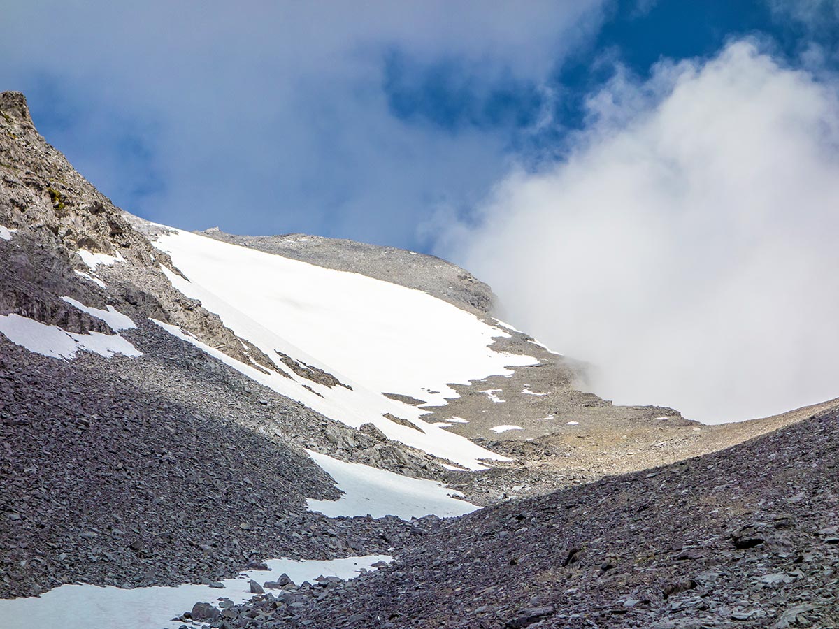 Trail of Mount James Walker scramble in Kananaskis near Canmore, the Canadian Rockies