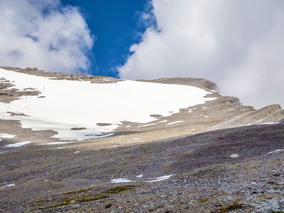 Scree on Mount James Walker scramble in Kananaskis near Canmore, the Canadian Rockies