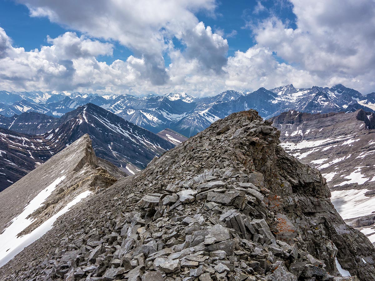 Great scenery on Mount James Walker scramble in Kananaskis near Canmore, the Canadian Rockies