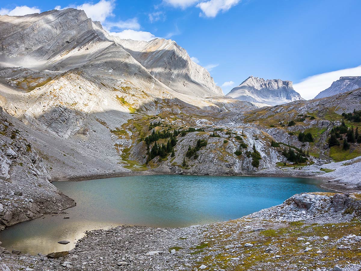 Lower Headwall Lake on The Fortress scramble in Kananaskis near Canmore, the Canadian Rockies