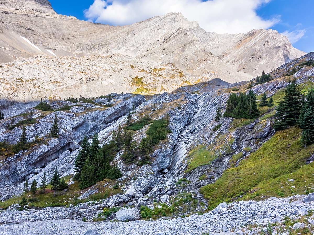 Short Headwall on The Fortress scramble in Kananaskis near Canmore, the Canadian Rockies