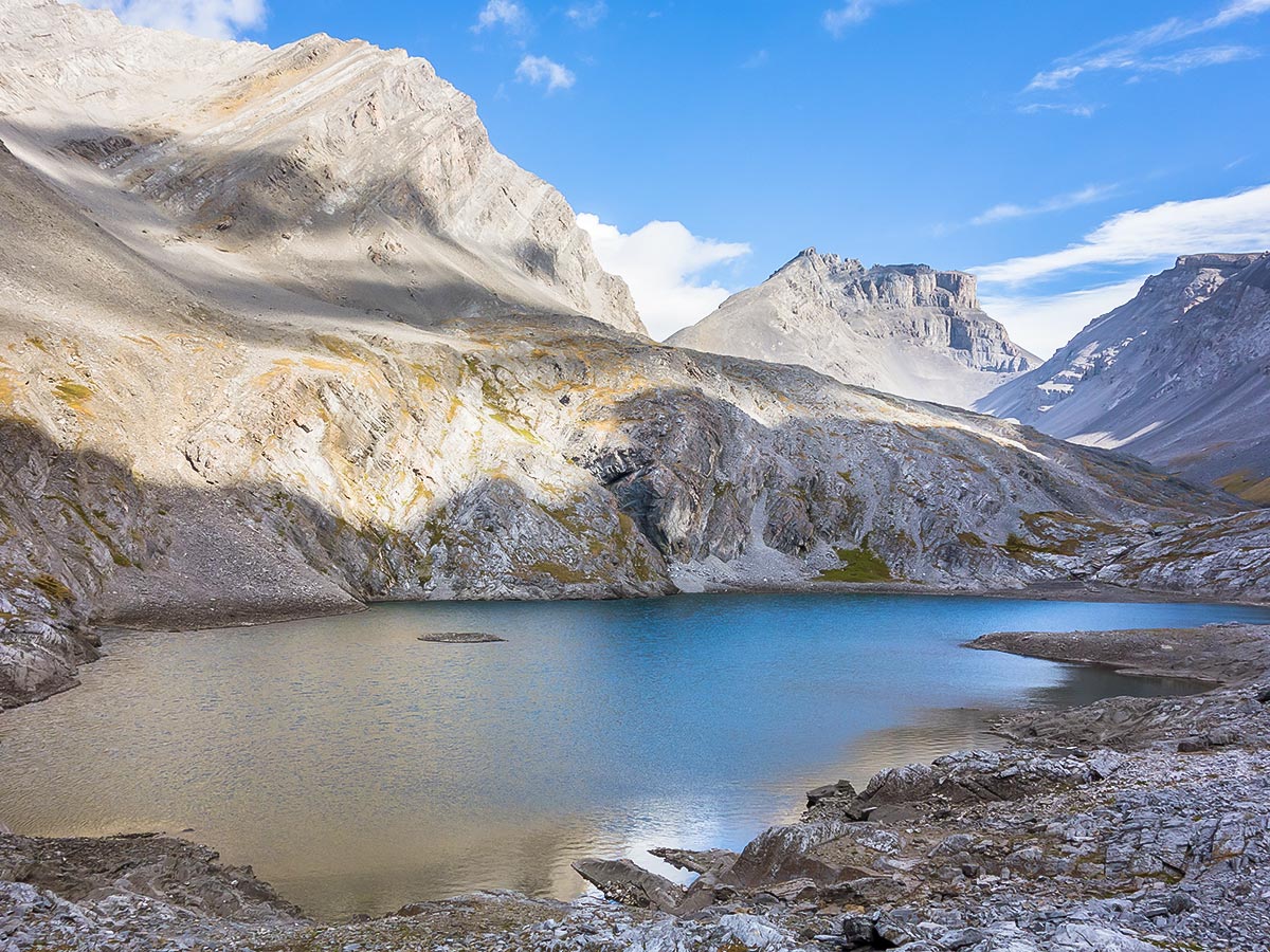 Upper Headwall Lake on The Fortress scramble in Kananaskis near Canmore, the Canadian Rockies