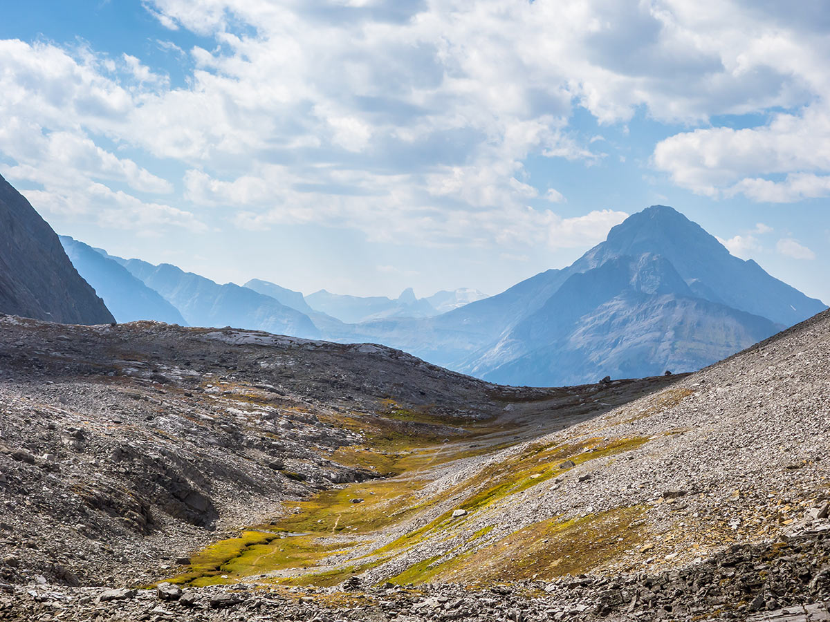 View down the valley on The Fortress scramble in Kananaskis near Canmore, the Canadian Rockies