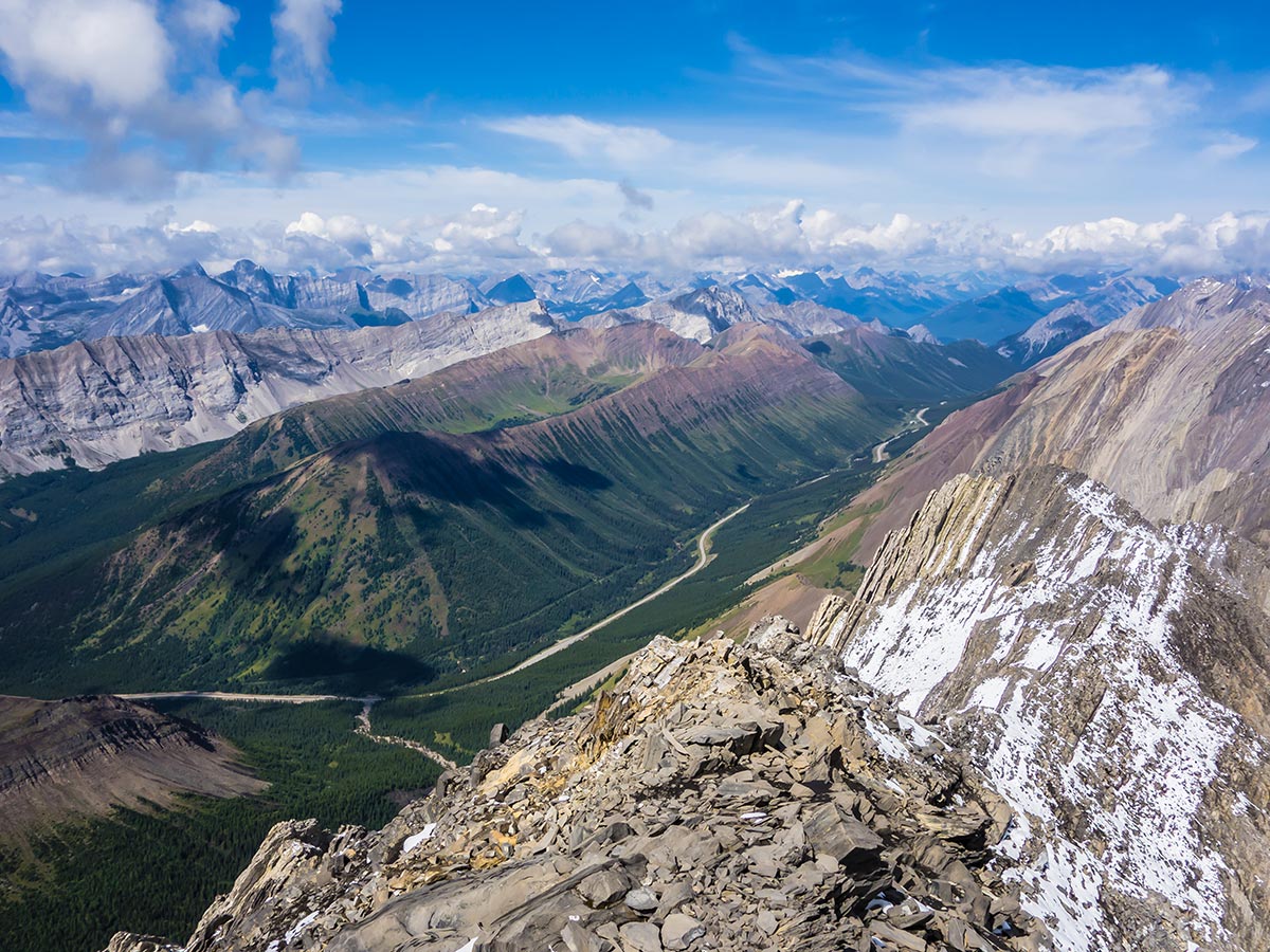 View northwest on Mist Mountain scramble in Kananaskis near Canmore, the Canadian Rockies