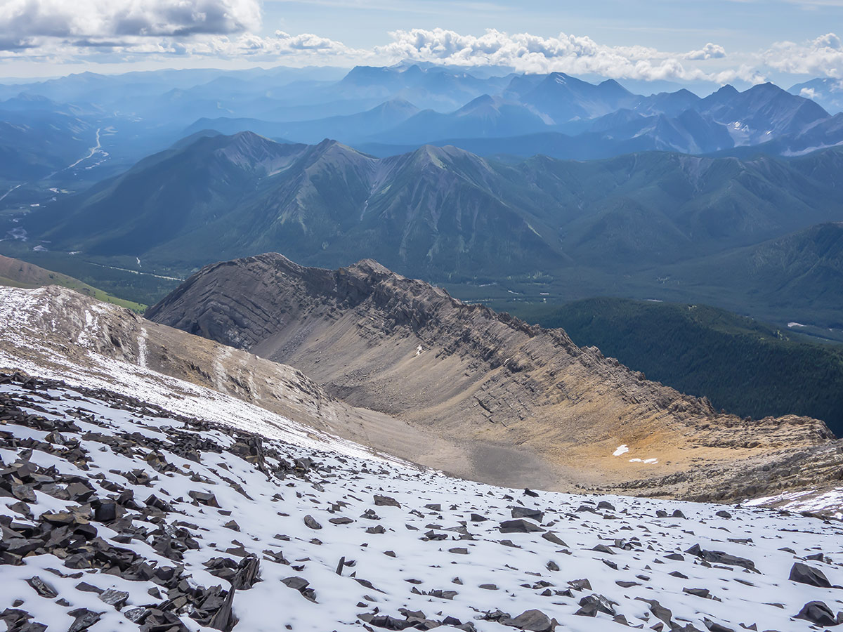 Hiking on Mist Mountain scramble in Kananaskis near Canmore, the Canadian Rockies