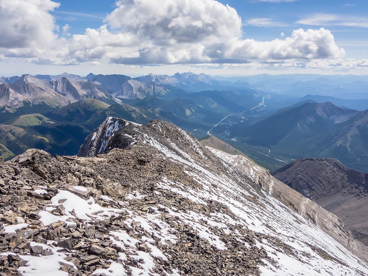 View down from Mist Mountain scramble in Kananaskis near Canmore, the Canadian Rockies