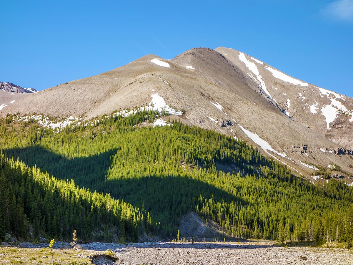 Ascent on Mount Howard scramble in Kananaskis near Canmore, the Canadian Rockies