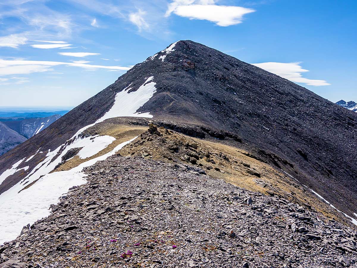 Last part of Mount Howard scramble in Kananaskis near Canmore, the Canadian Rockies