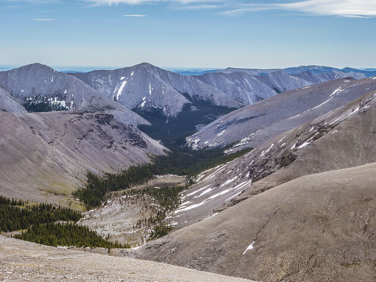 Upper Nihahi Creek Valley on Mount Howard scramble in Kananaskis near Canmore, the Canadian Rockies