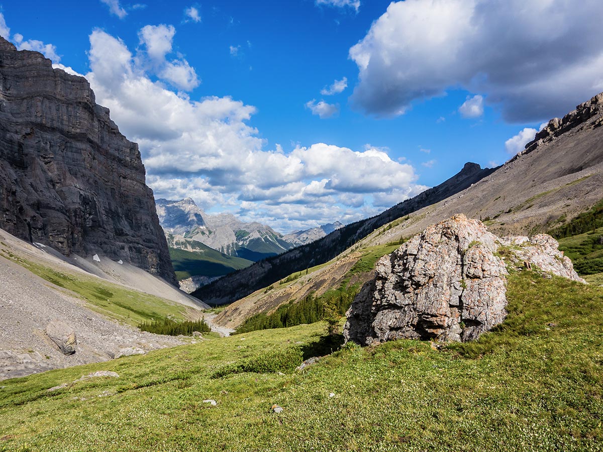 North Wall of Mt Sparrowhawk on Mount Lougheed scramble in Kananaskis near Canmore, the Canadian Rockies