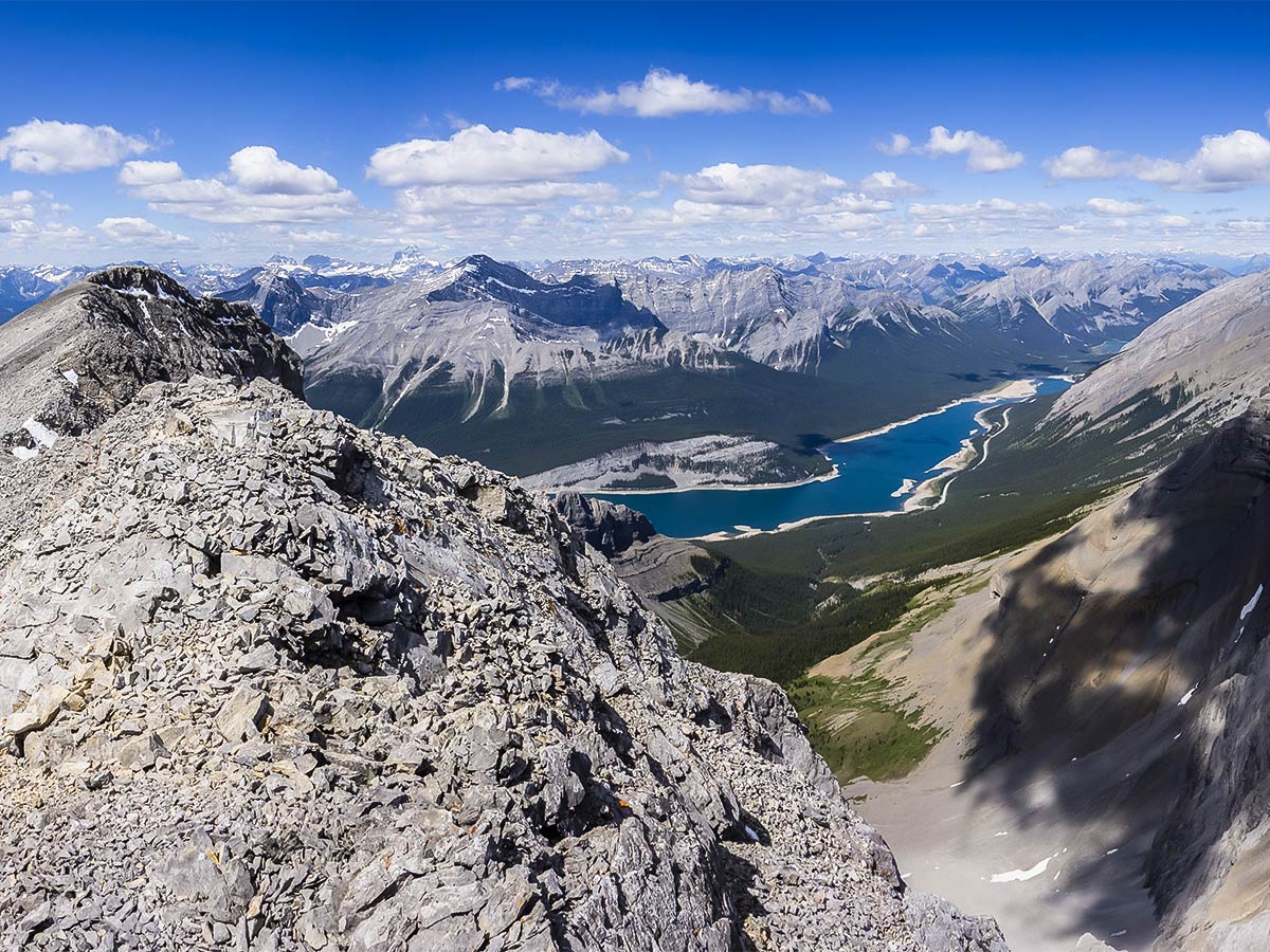 View west from Mount Lougheed scramble in Kananaskis near Canmore, the Canadian Rockies