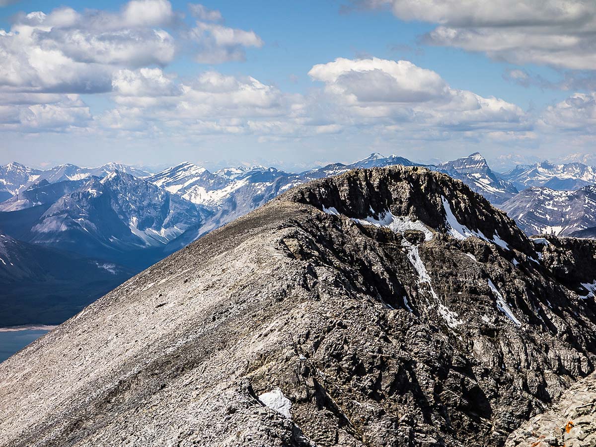 Lower summit on Mount Lougheed scramble in Kananaskis near Canmore, the Canadian Rockies