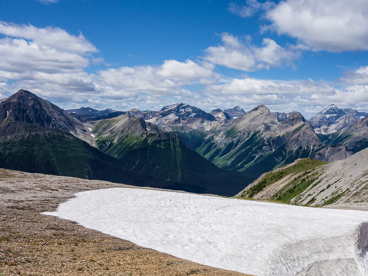 Snow path on Smutwood Peak scramble in Kananaskis near Canmore, the Canadian Rockies