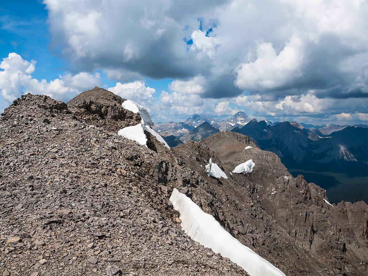 The summit ridge on Snow Peak scramble in Kananaskis near Canmore, the Canadian Rockies