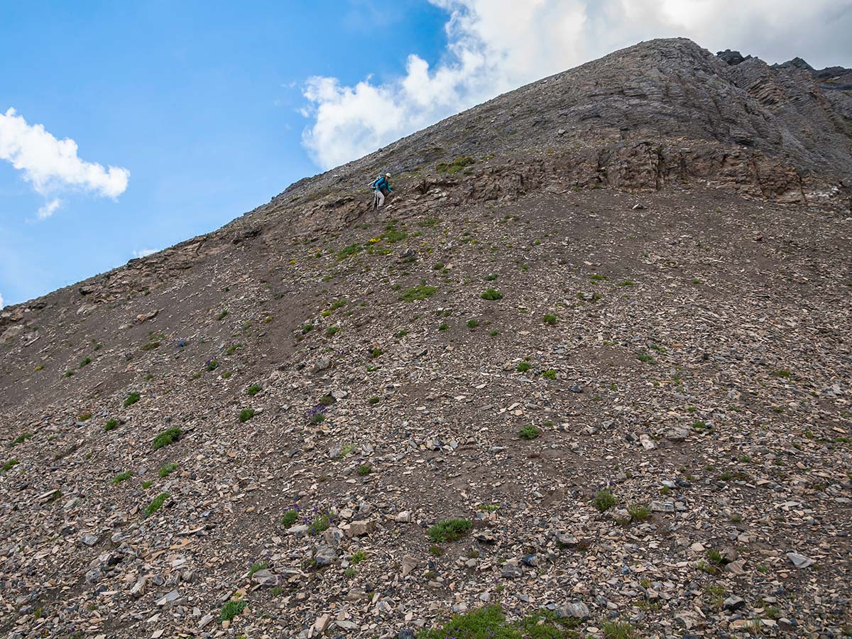 Descending on Snow Peak scramble in Kananaskis near Canmore, the Canadian Rockies