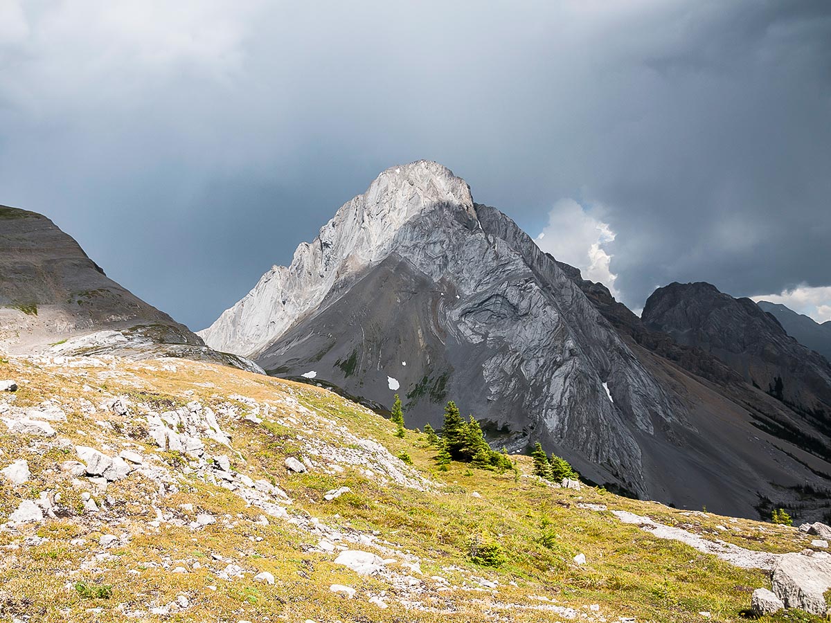 Thunderstorm coming on Snow Peak scramble in Kananaskis near Canmore, the Canadian Rockies