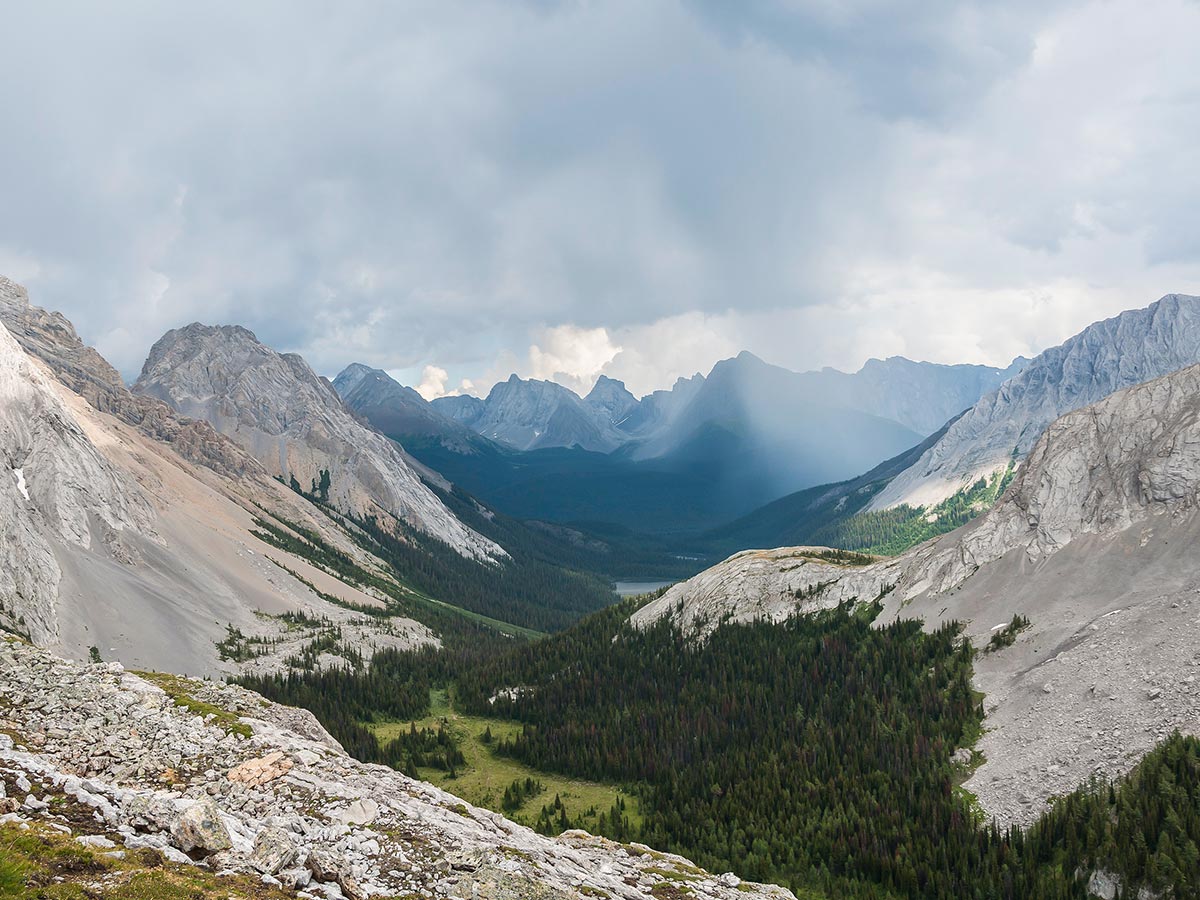 Rain on Snow Peak scramble in Kananaskis near Canmore, the Canadian Rockies