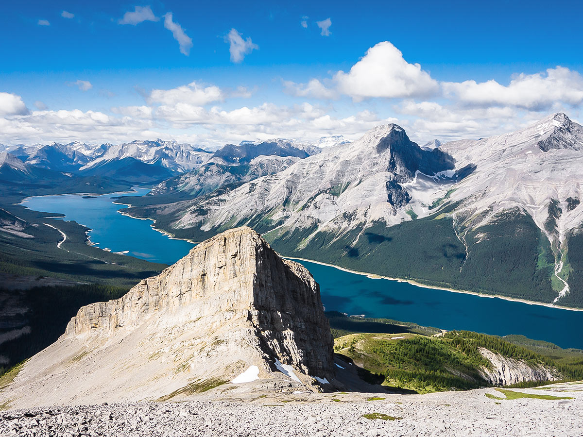 Reads Tower and Spray Lakes on Mount Sparrowhawk scramble in Kananaskis near Canmore, the Canadian Rockies