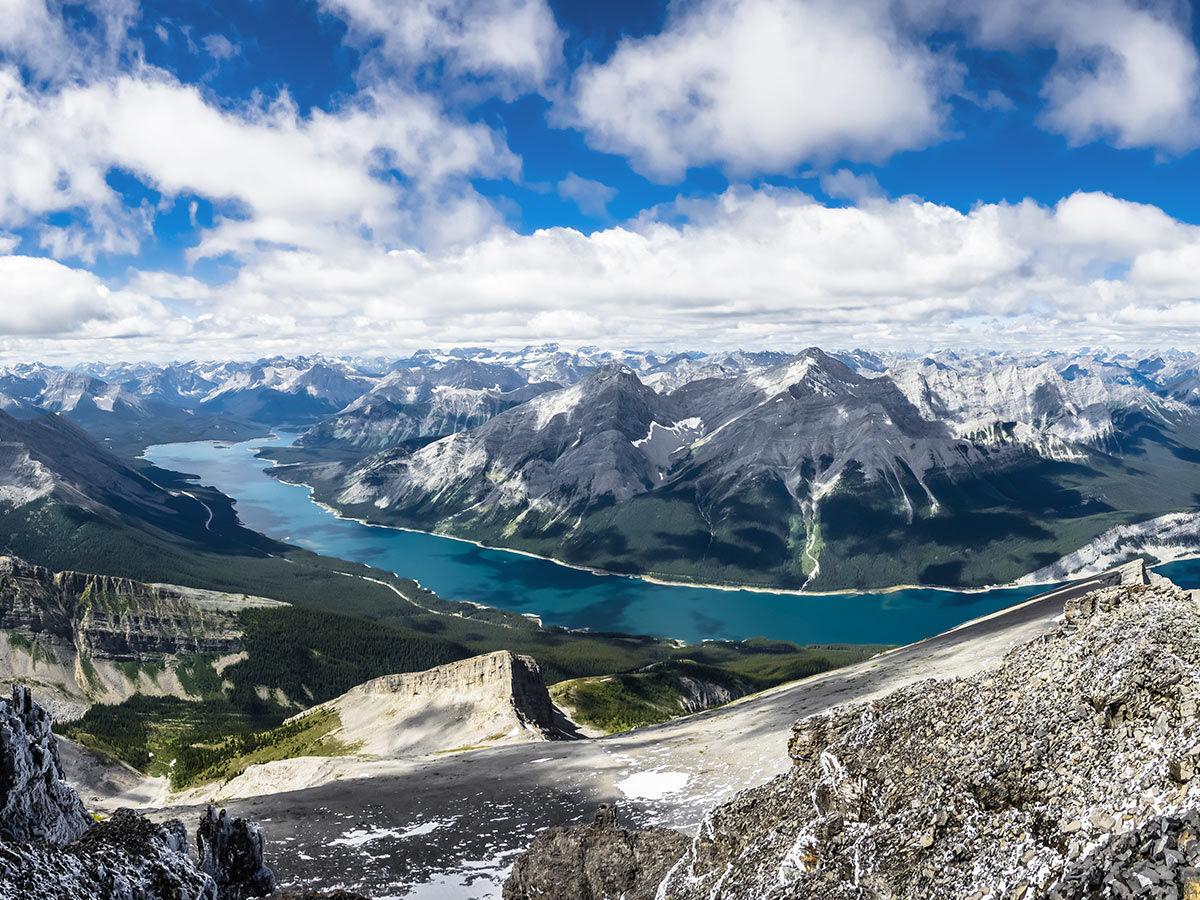 Summit view on Mount Sparrowhawk scramble in Kananaskis near Canmore, the Canadian Rockies