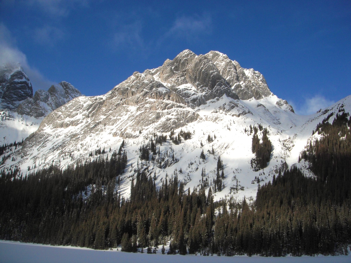 Great views on Burstall Lakes snowshoe trail in Kananaskis near Canmore