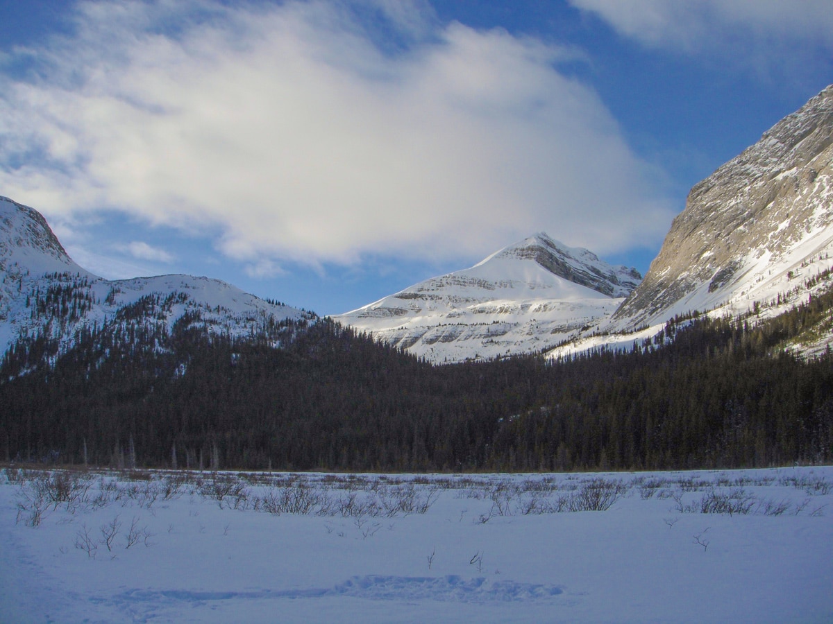 Views from Burstall Lakes snowshoe trail in Kananaskis near Canmore