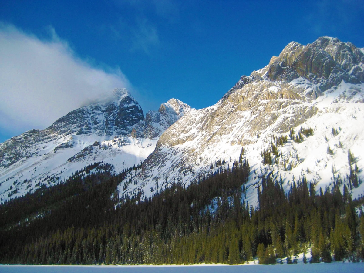 Scenery on Burstall Lakes snowshoe trail in Kananaskis near Canmore