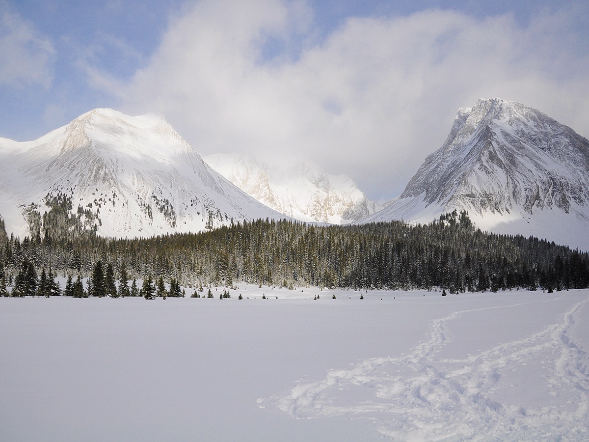 Scenery from Chester Lake snowshoe trail in Kananaskis near Canmore