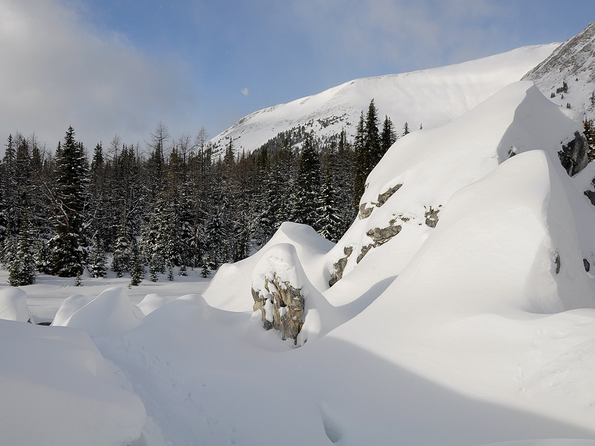 Pretty views from Chester Lake snowshoe trail in Kananaskis near Canmore