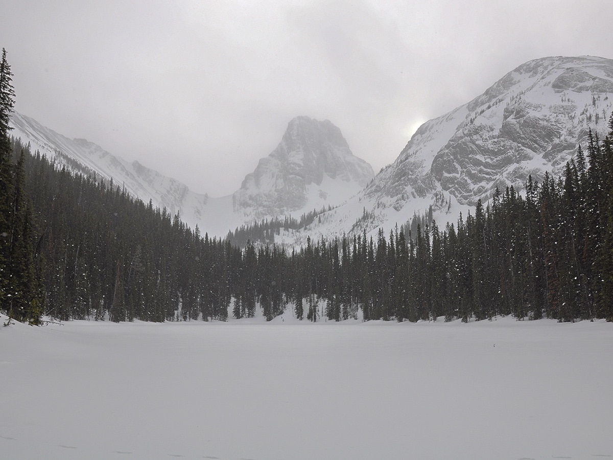 Detour to the lake on Commonwealth Ridge snowshoe trail in Kananaskis near Canmore